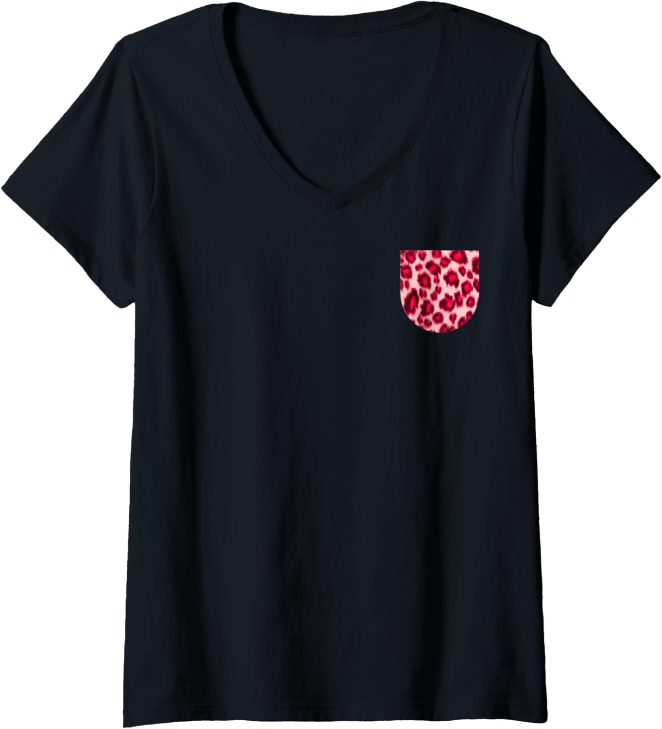 Womens Red Pink Leopard Print Pocket Design Wild Cat lover V Neck Apparel Comfort Fit Fan Favorite