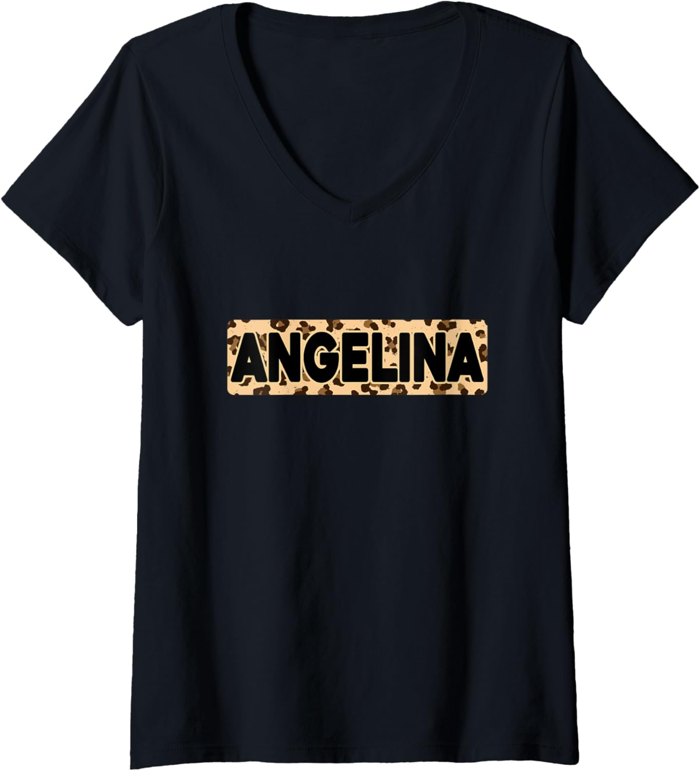 Funny Angelina Leopard Print Personalized Name Angelina V Neck Apparel High Search Demand US Top Pick