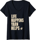 Womens Life Happens Yarn Helps Funny Knitting Gifts for Yarn Lovers V-Neck Yarn Supply | Top Rated | High CTR Title