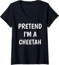 Womens Pretend I m A Cheetah Costume Lazy Funny Halloween Party V Neck Apparel High Search Demand Gift Ready
