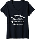 Womens Womens Embroider Coffee Pajamas Funny Embroidery Craft Yarn V-Neck Yarn Supply | Viral US Pick | Perfect for C...
