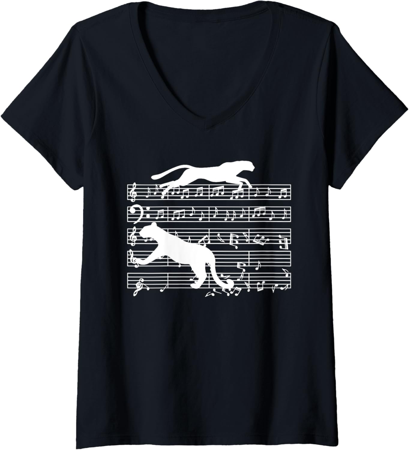 Womens Music Notes with Cheetah on Music Sheet Music Teacher V Neck Apparel Viral TikTok Find Best Seller Look