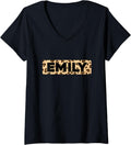 Funny Emily Leopard Print Personalized Name Emily V Neck Apparel Streetwear Style Everyday Wear