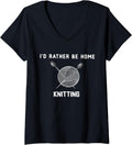 Womens I'd Rather Be Home Knitting Funny Yarn Lover V-Neck Yarn Supply | Viral US Pick | Perfect for Crafters