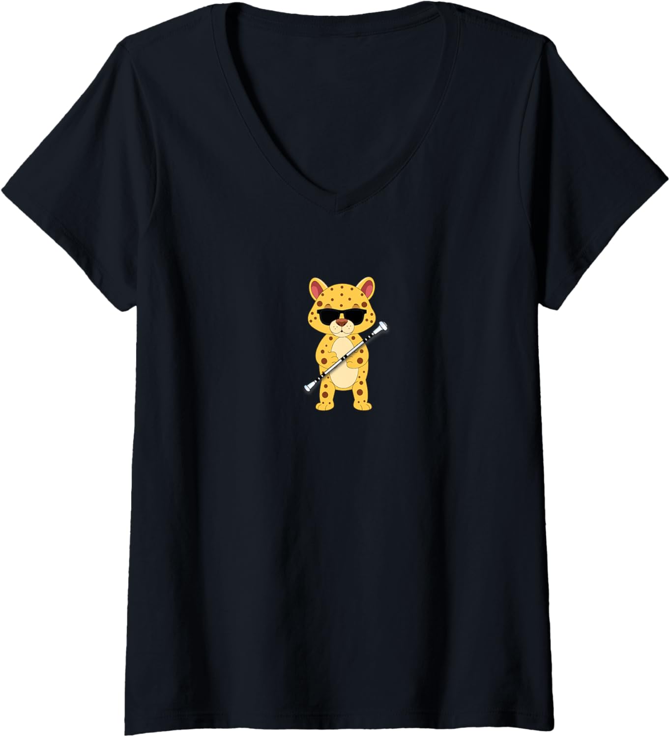 Womens Funny Cheetah Wearing Sunglasses Baton Twirling V Neck Apparel Trending US Gift Ready