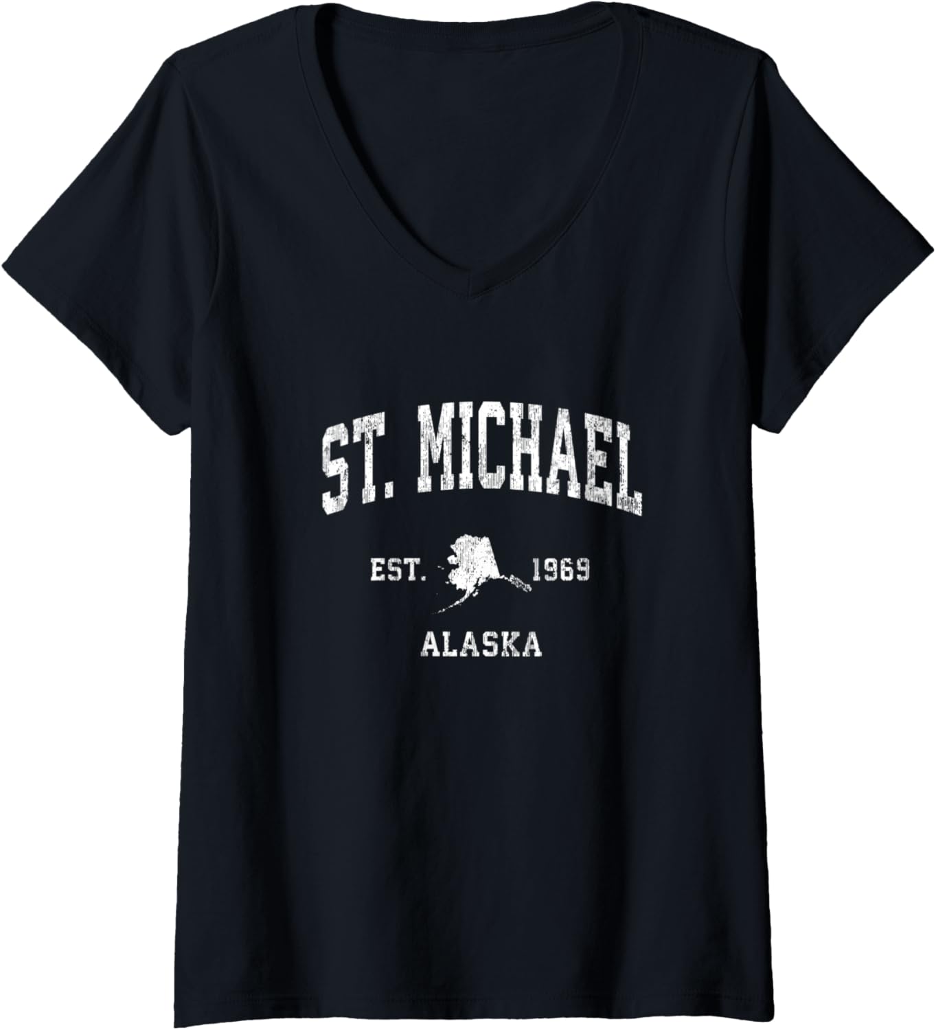 Womens St. Michael Alaska AK Vintage Athletic Sports Design V-Neck Apparel | Viral Streetwear Style