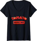 Womens Groovy Tomato Sauce Day passata Tomato Family Gathering V-Neck Apparel | Best Seller Pick | Comfort Daily Wear