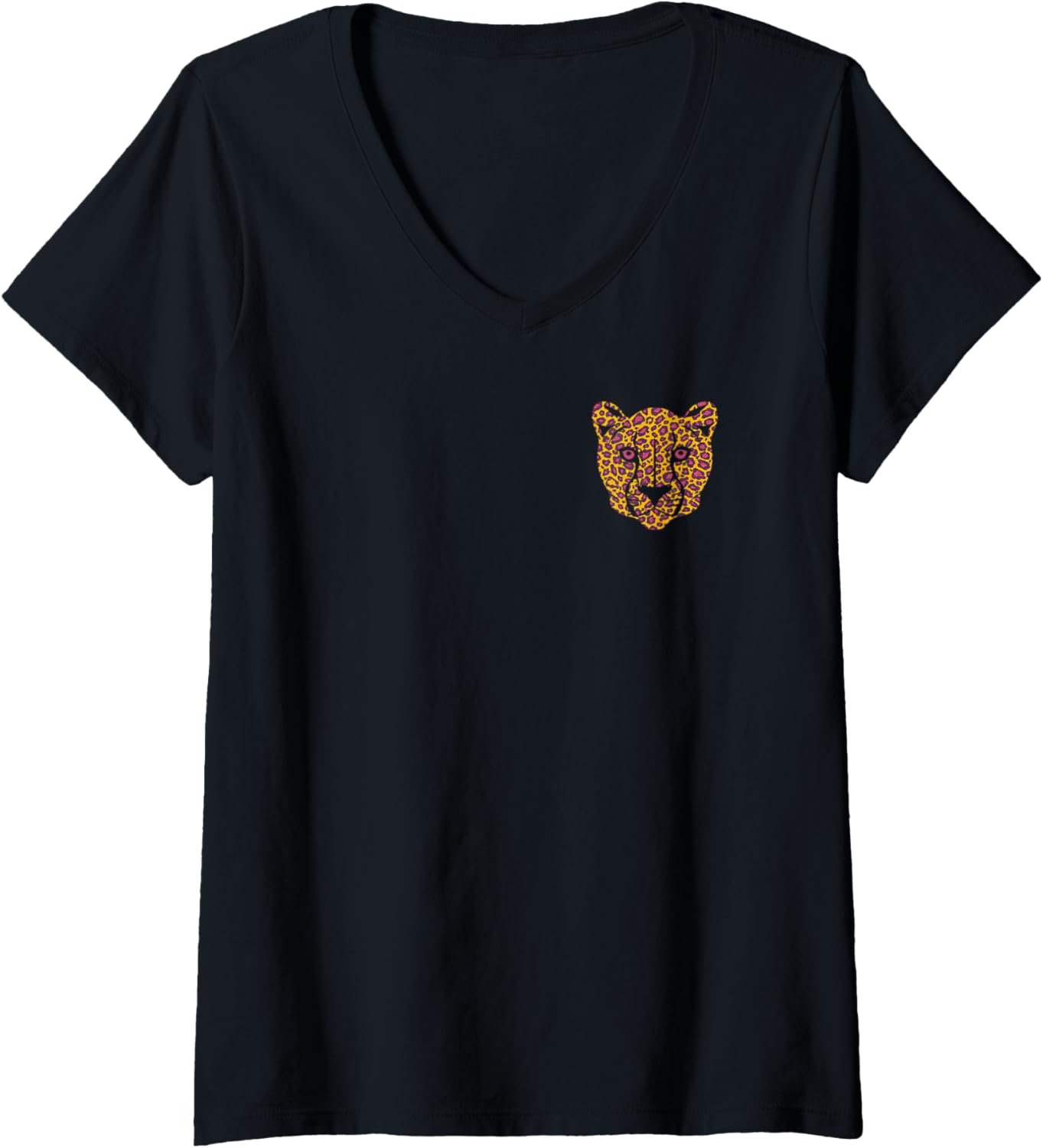 Womens Cheetah face yellow and purple V Neck Apparel Streetwear Style Fan Favorite