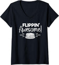 Womens Flippin' Awesome! Pancake Maker V-Neck Apparel | Premium Quality | Comfort Daily Wear