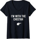 Womens I m With The Cheetah Halloween Costume Funny Matching Couple V Neck Apparel Streetwear Style Hot Right Now