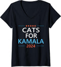 Womens Cats for Kamala Harris 2024 Childless Cat Lady JD Vance V-Neck Apparel | Trending 2025