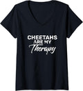 Womens CHEETAHS Are My Therapy Shirt CHEETAH V Neck T Shirt Viral TikTok Find Everyday Wear
