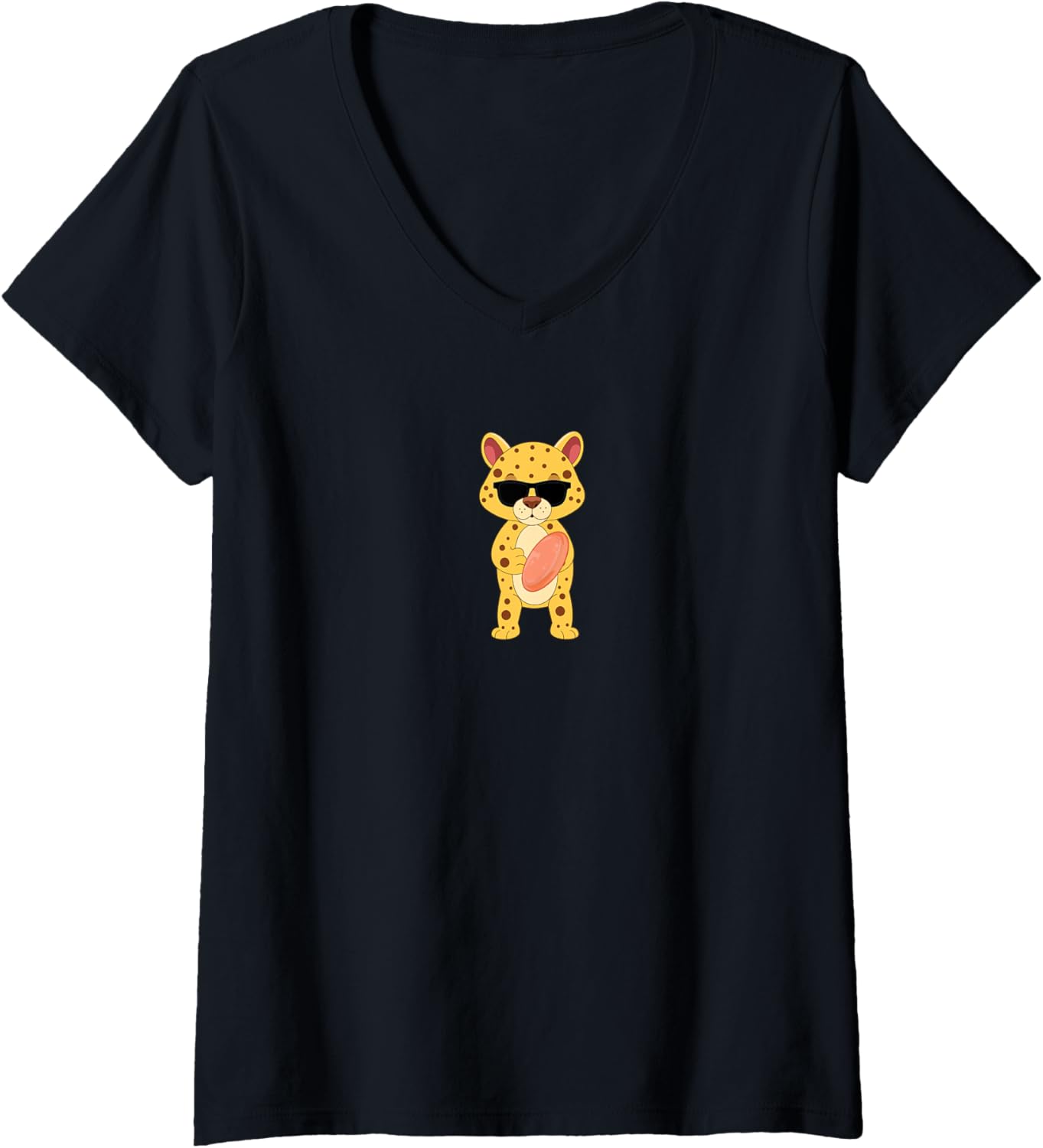 Womens Funny Cheetah Wearing Sunglasses Playing Disc Golf V Neck Apparel Viral TikTok Find Hot Right Now