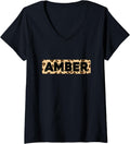 Funny Amber Leopard Print Personalized Name Amber V Neck Apparel Comfort Fit US Top Pick
