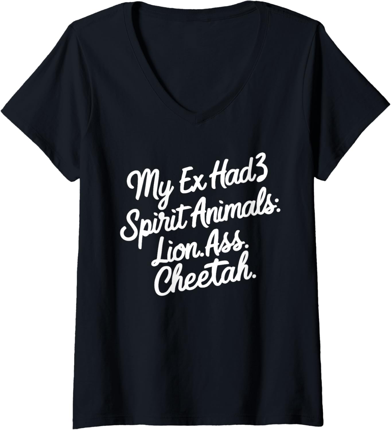 Womens Funny My Ex Has 3 Spirit Animals Lion Ass Cheetah Men Women V Neck Apparel Premium Print Gift Ready
