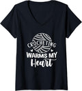 Womens Crocheting Warms My Heart Cute Yarn Graphic Funny Crochet V-Neck Yarn Supply | Premium Quality | Customer Favo...