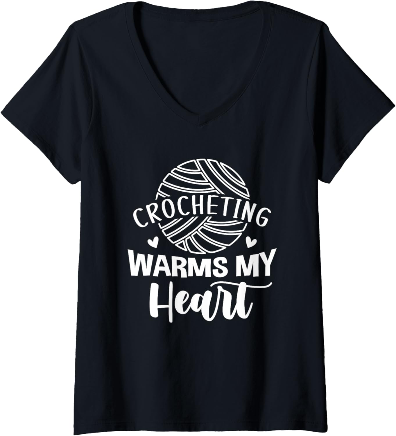 Womens Crocheting Warms My Heart Cute Yarn Graphic Funny Crochet V-Neck Yarn Supply | Premium Quality | Customer Favo...