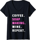 Womens Coffee Soap Making Wine Repeat Soapmaking Soap Maker V-Neck Apparel | Best Seller Pick | Perfect Gift Idea