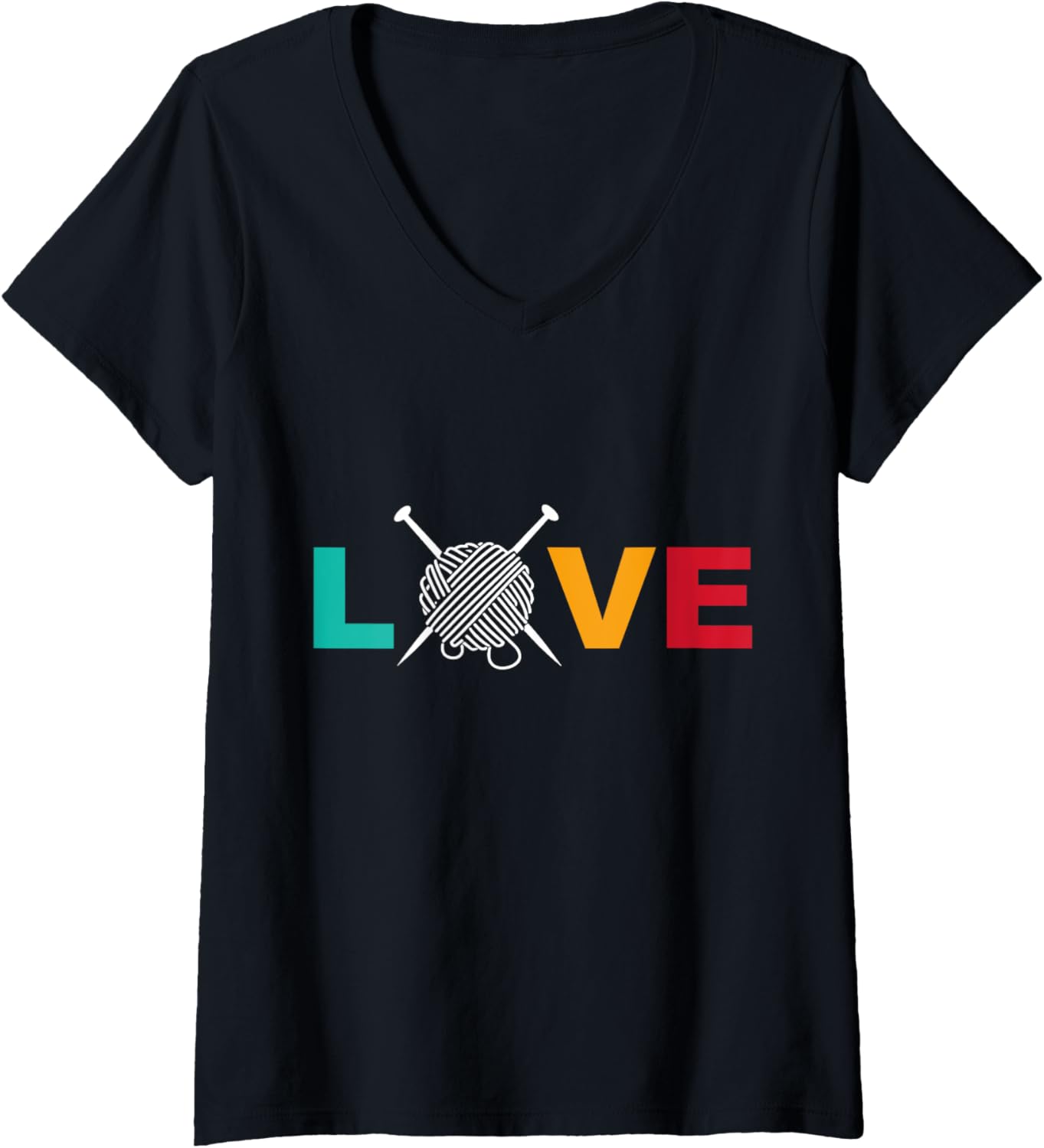 Womens Knitting & Crochet T-Shirt Love Yarn with Needles Crafting V-Neck T-Shirt | Premium Quality | Best Seller Choice