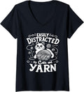 Easily Distracted By Cats And Yarn Knitting Yarn Crochet V-Neck Yarn Supply | Premium Quality | Perfect for Crafters