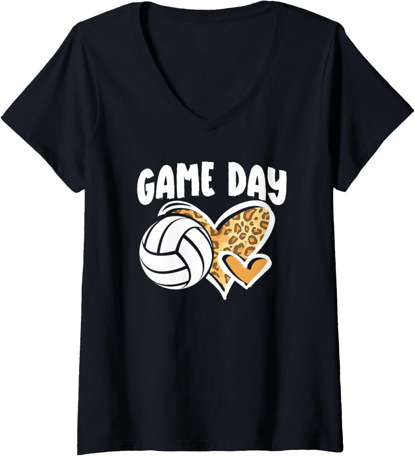 Womens Game Day Volleyball Leopard Cheetah Print Funny Beach Sports V Neck Apparel Viral TikTok Find Everyday Wear