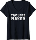 Womens Trouble Maker T-Shirt - Funny Cool Troublemaker tee shirt V-Neck T-Shirt | High Search Volume | Aesthetic Fit