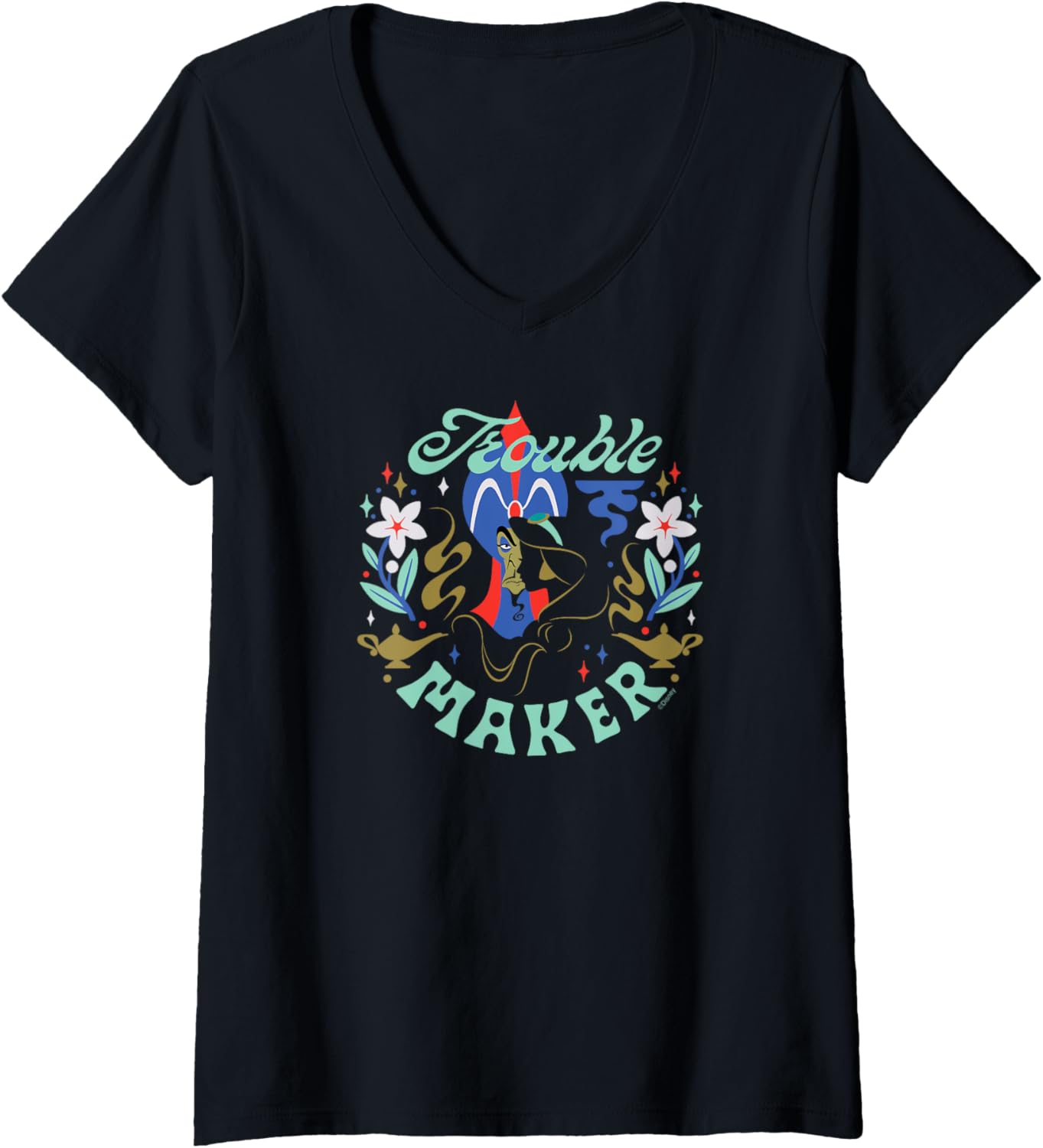 Disney Princess Aladdin Jasmine and Jafar Trouble Maker V-Neck Apparel | Premium Quality | Perfect Gift Idea