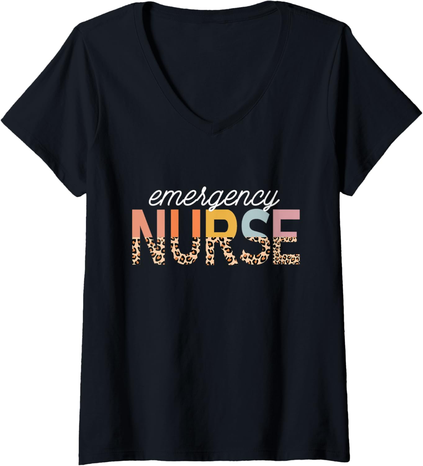 Womens Emergency Nurse Leopard Print ER Nurse Nursing School Women V Neck Apparel Comfort Fit Everyday Wear