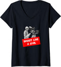 Womens Shoot Like A Girl Feminist Filmmaker Movies Director Woman V-Neck Apparel | High Search Volume | Perfect Gift Ide...