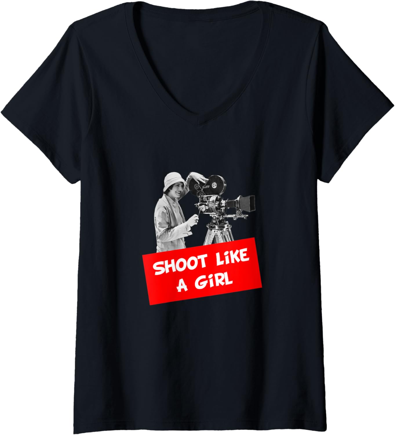 Womens Shoot Like A Girl Feminist Filmmaker Movies Director Woman V-Neck Apparel | High Search Volume | Perfect Gift Ide...