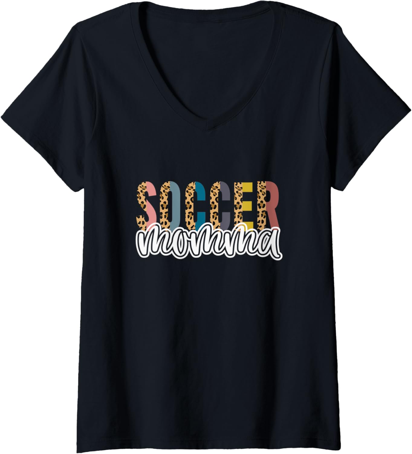 Womens Soccer MOMMA Leopard Cheetah Print Retro Trendy Cute V Neck Apparel Streetwear Style Gift Ready