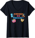 Womens Hooked on Crochet Yarn and Crochet Saying V-Neck Yarn Supply | Premium Quality | Best Seller Choice