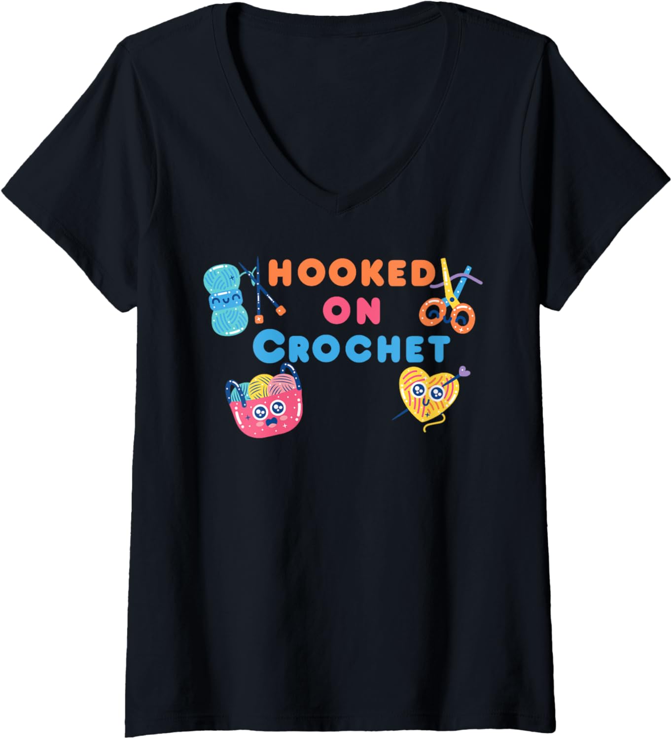 Womens Hooked on Crochet Yarn and Crochet Saying V-Neck Yarn Supply | Premium Quality | Best Seller Choice