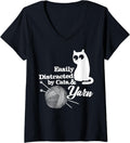 Womens Easily Distracted Cats and Yarn Crochet V-Neck Yarn Supply | Trending 2025 | Customer Favorite