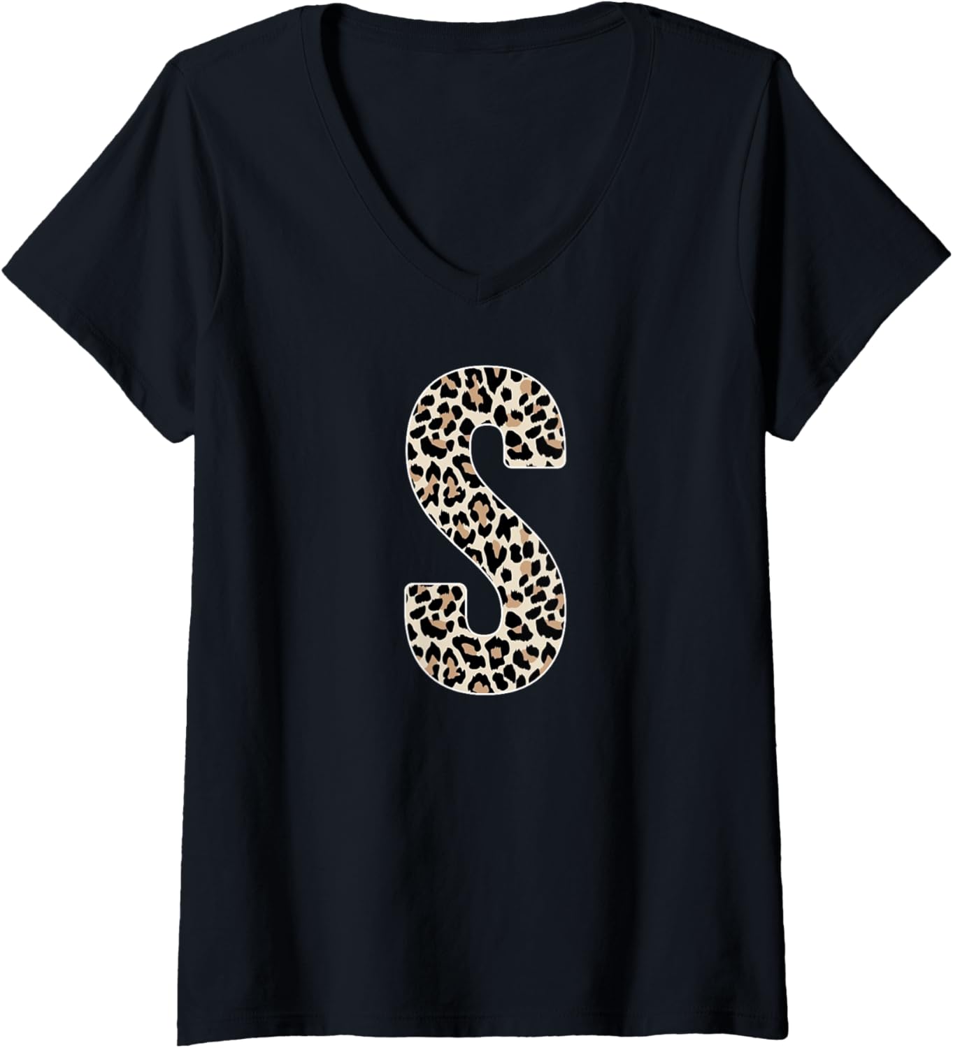 Womens Leopard Print Cheetah Print Animal Print Letter S Cat V Neck Apparel Premium Print Gift Ready