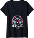 Womens Med Surg Nurse Leopard Rainbow Heart Cheetah Print V Neck Apparel Viral TikTok Find Everyday Wear