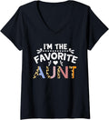 Womens I m The Favorite Aunt Cute Newborn Family Aunt Leopard Print V Neck Apparel Viral TikTok Find Everyday Wear