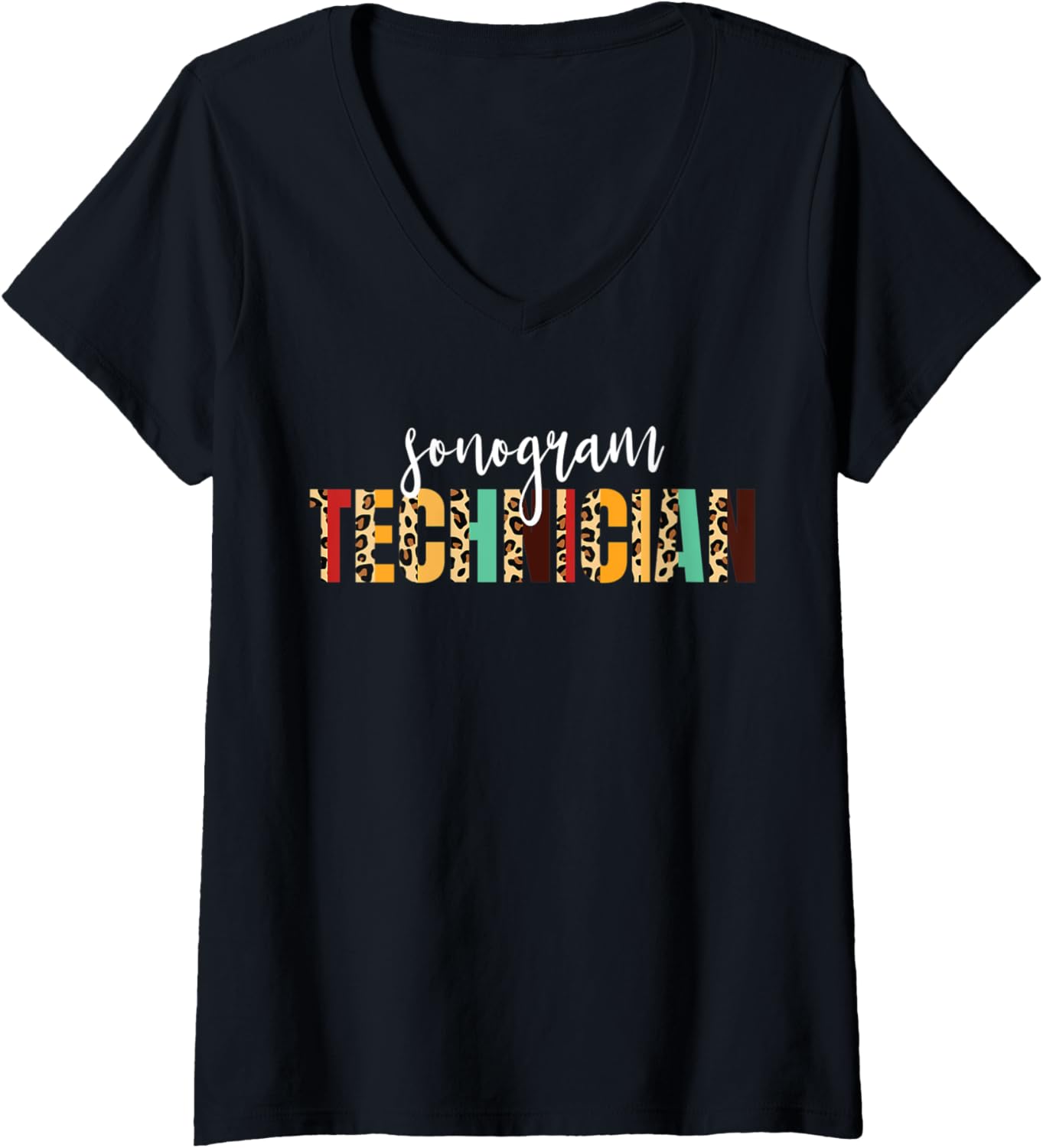 Womens Sonogram Technician Cheetah Print Sonography Ultrasound V Neck Apparel Viral TikTok Find Fan Favorite