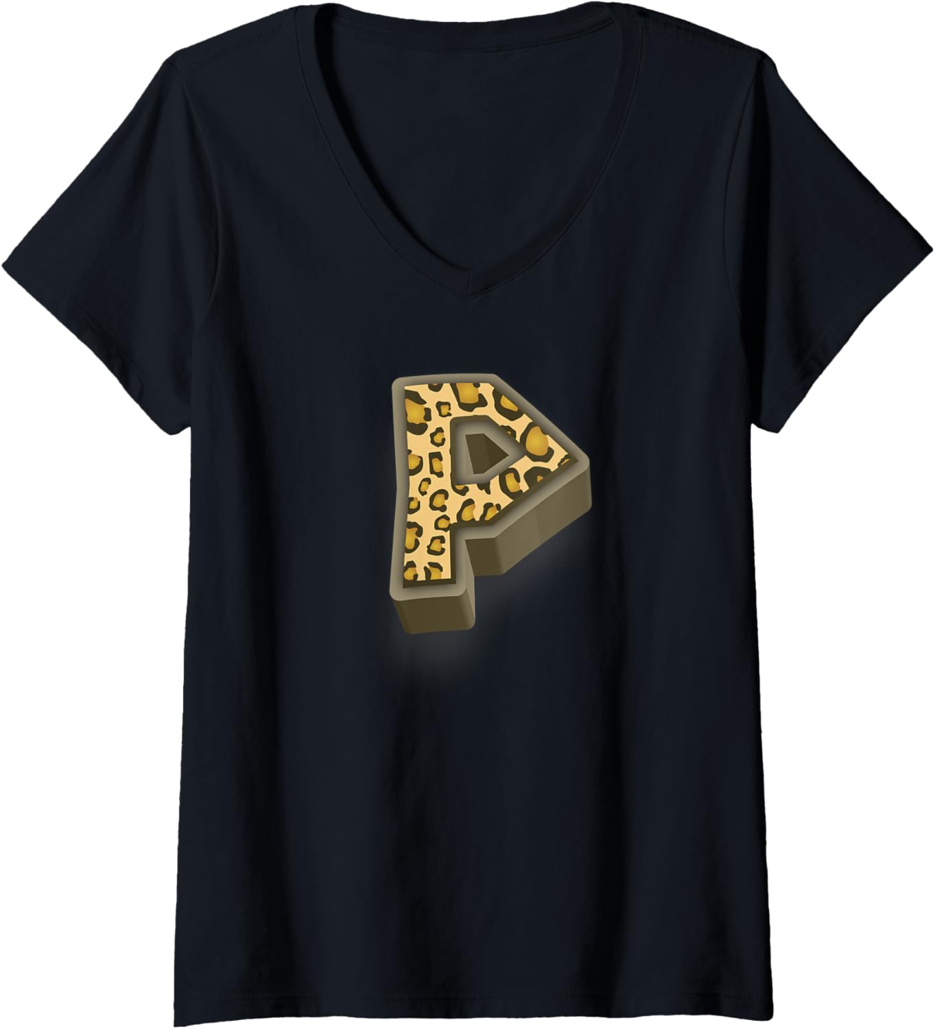 Womens Cute Letter P Initial Name Leopard Cheetah Animal Print V Neck Apparel Comfort Fit Hot Right Now