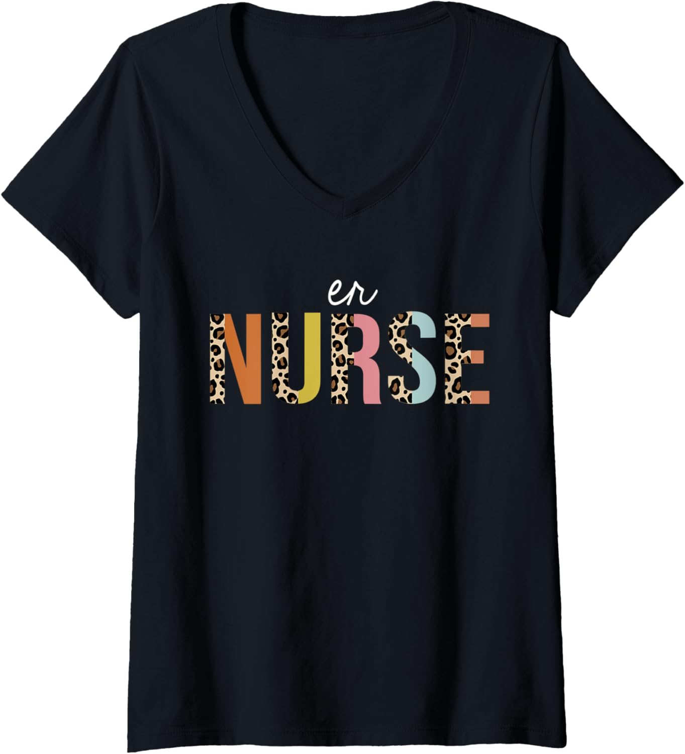 Womens ER Nurse Leopard Print Emergency Nursing Squad V Neck Apparel Viral TikTok Find Best Seller Look