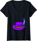 Womens Purple Hat with Blue Feather Cheetah Pattern Band V Neck Apparel Comfort Fit Gift Ready
