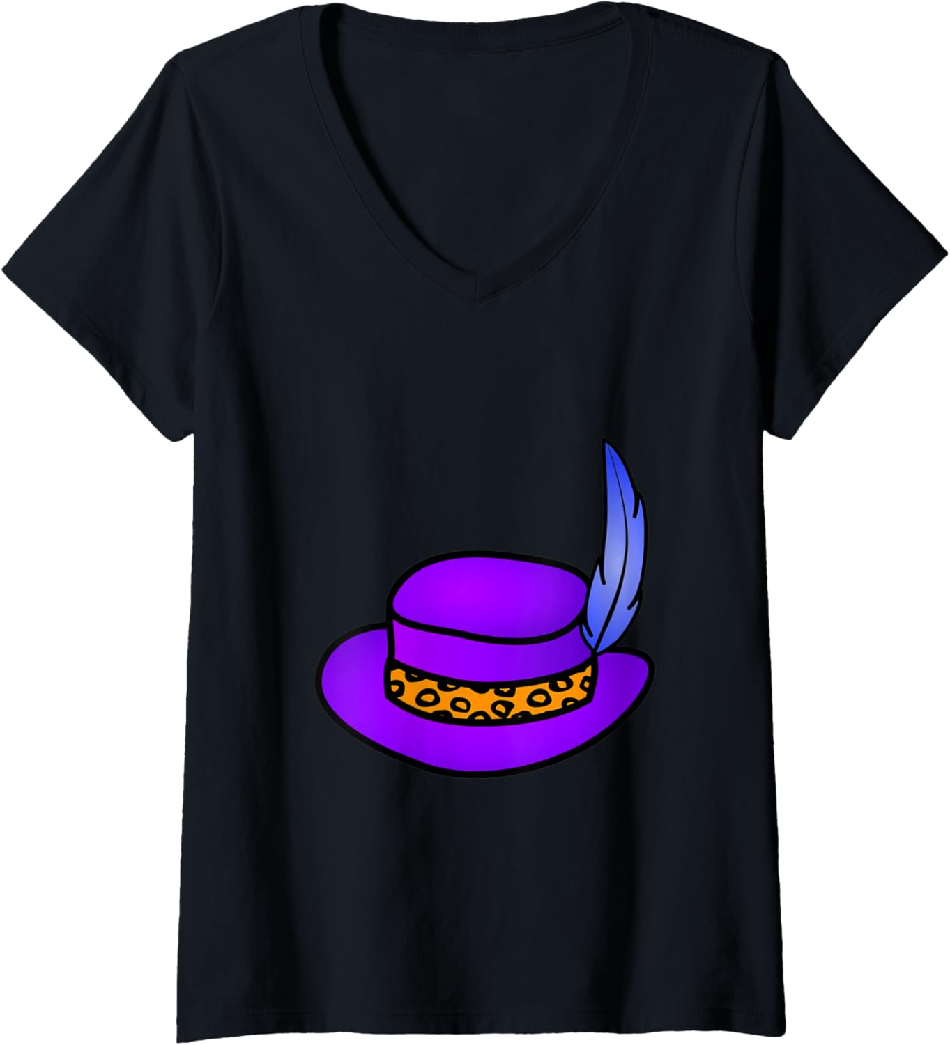 Womens Purple Hat with Blue Feather Cheetah Pattern Band V Neck Apparel Comfort Fit Gift Ready