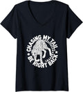 Womens Chasing My Tail Funny Cheetah Playful Humor Design V Neck Apparel High Search Demand Gift Ready