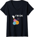 Womens I u2019m Ok - Funny Crochet And Knitting Yarn Mess V-Neck Yarn Supply | Viral US Pick | Perfect for Crafters
