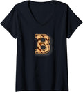 Womens Cute Letter B Initial Name Leopard Cheetah Animal Print V Neck Apparel Streetwear Style Everyday Wear