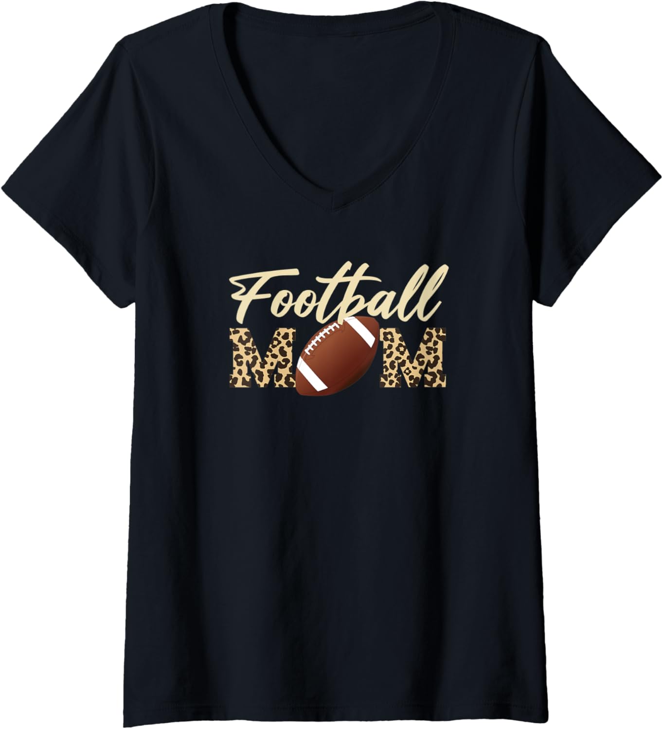 Womens Women s mom football cheetah skin motif print beige V Neck Apparel High Search Demand Everyday Wear
