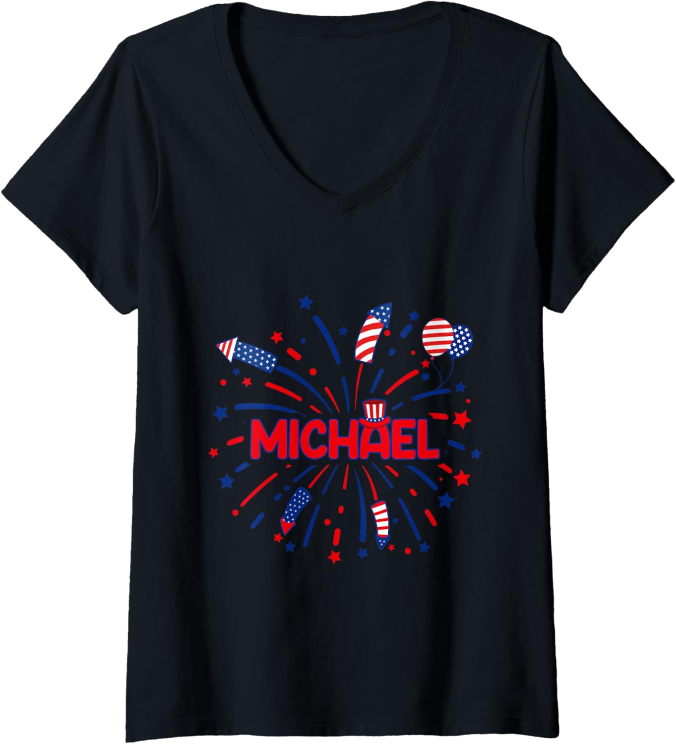 Womens 4th of July Party Celebration Federal Holiday Michael V-Neck Apparel | Everyday Casual Wear