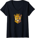 Womens Cheetah Print Crowned Cheetah V Neck Apparel Premium Print Everyday Wear