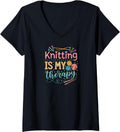 Womens Funny Knitting Is My Therapy Yarn Lover Gift V-Neck Yarn Supply | Premium Quality | Perfect for Crafters