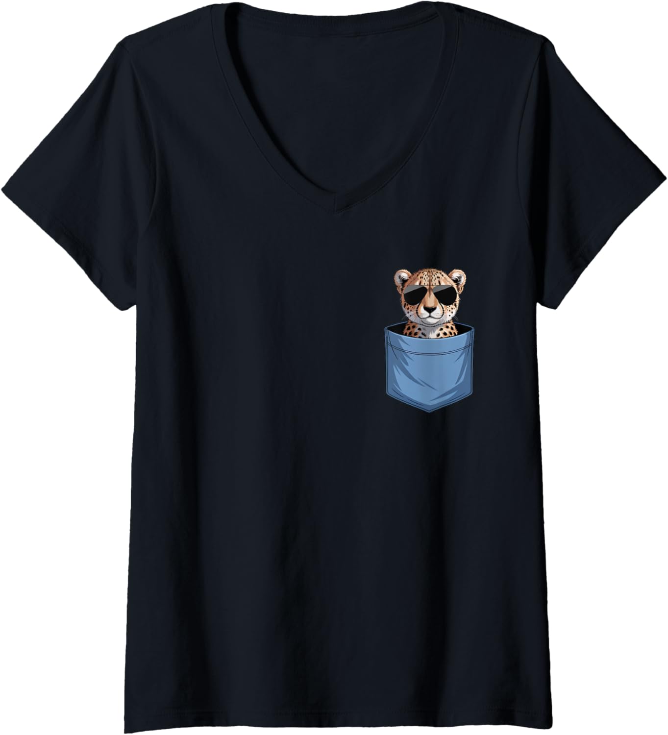 Womens Cute Pocket Cheetah Safari Animal Lovers V Neck Apparel High Search Demand Best Seller Look